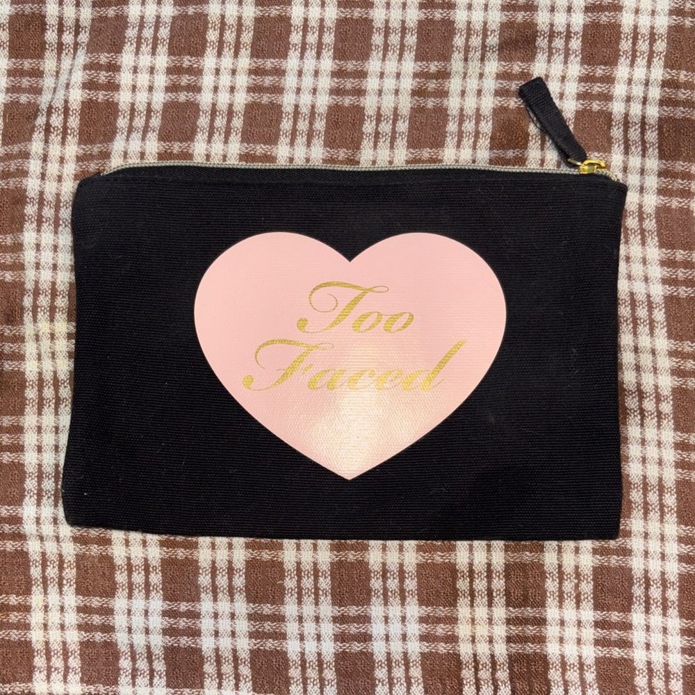 Too Faced Black Pouch with Pink Heart and Gold Logo